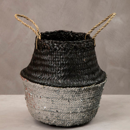 Black And Silver Small Seagrass Basket