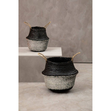 Black And Silver Medium Seagrass Basket