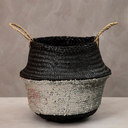 Black And Silver Medium Seagrass Basket