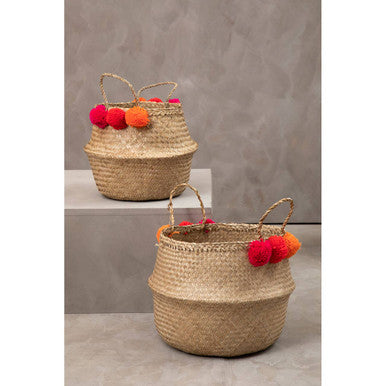 Small Seagrass Pom Pom Basket