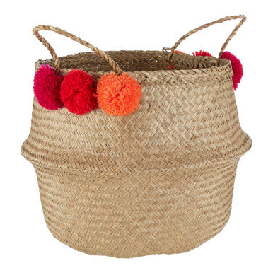 Medium Seagrass Pom Pom Basket