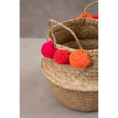 Medium Seagrass Pom Pom Basket
