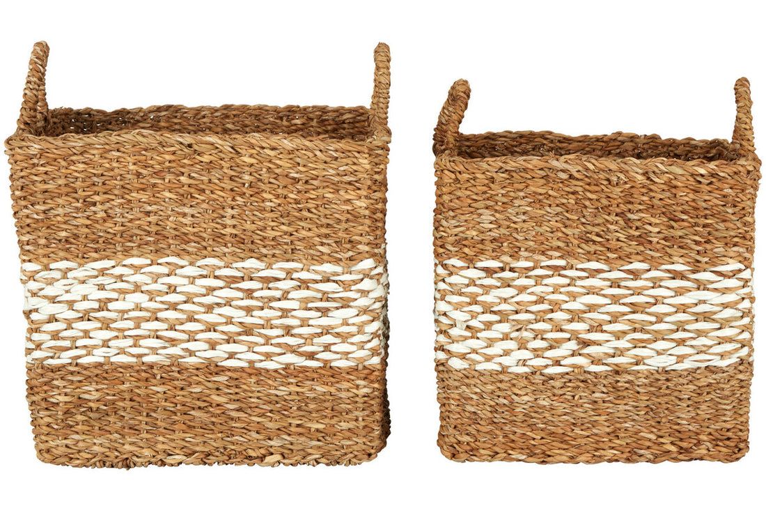 Lidi Set of 2 Natural and White Seagrass Baskets - Image 1