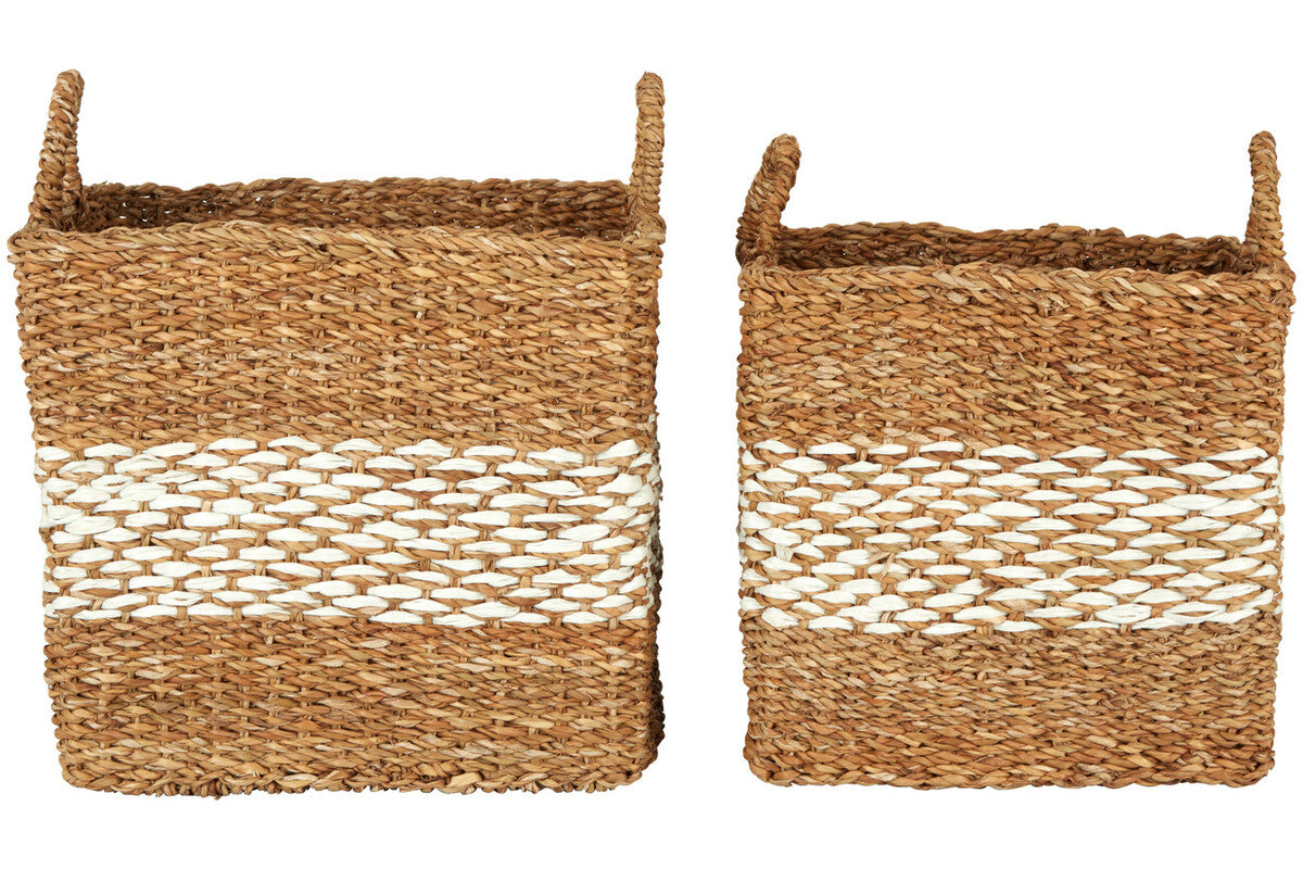 Lidi Set of 2 Natural and White Seagrass Baskets - Image 1