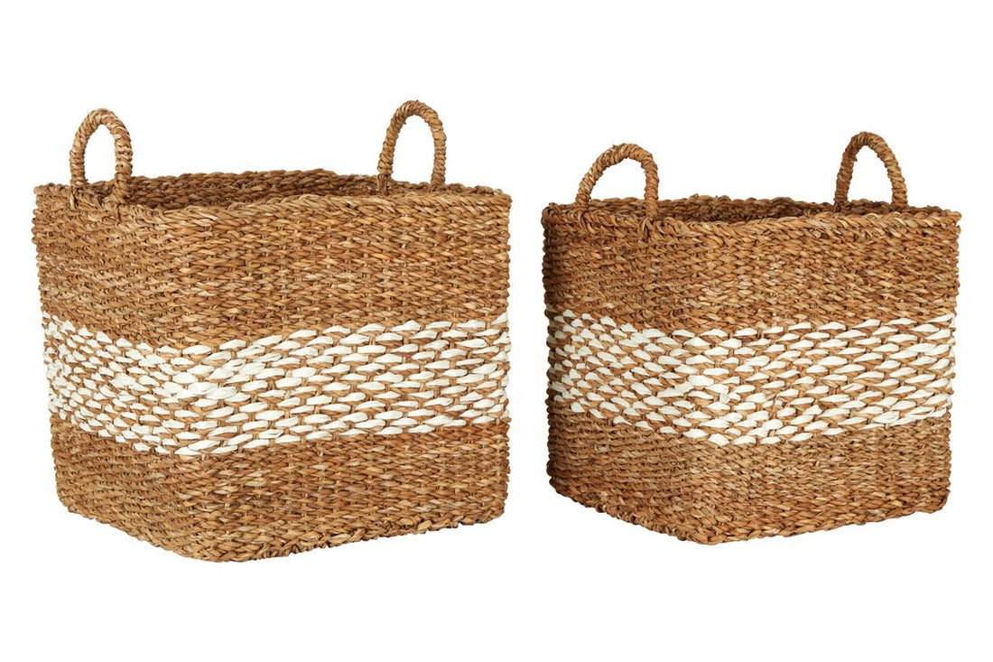 Lidi Set of 2 Natural and White Seagrass Baskets - Image 3