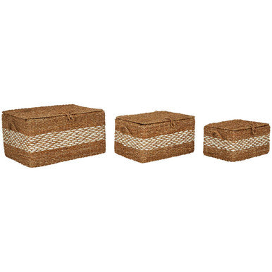 Lidi Set Of Three Rectangular Seagrass Baskets With Lids