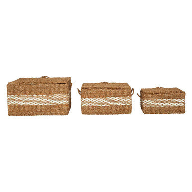 Lidi Set Of Three Rectangular Seagrass Baskets With Lids