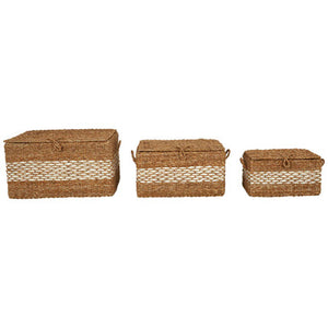 Set of Three Rectangular Seagrass Baskets with Lids | Lidi
