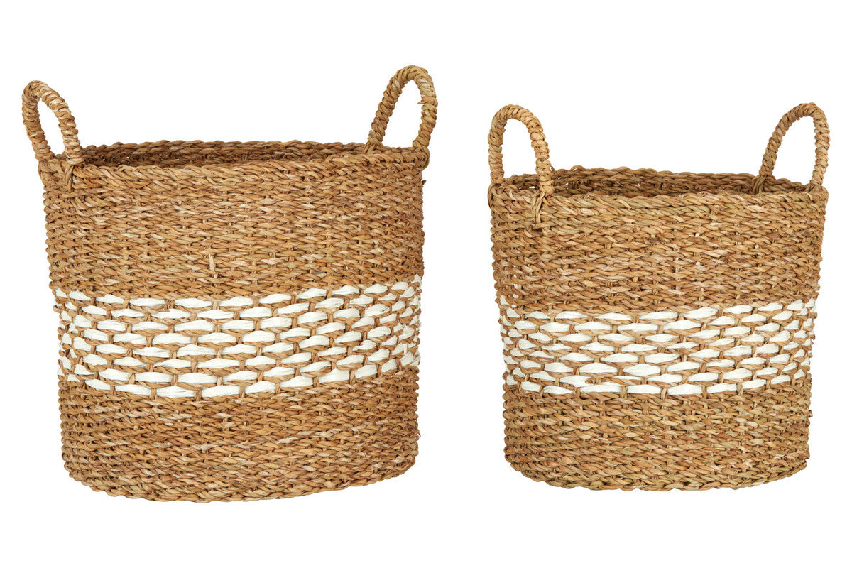 Lidi Set of Two Round Seagrass Baskets With Handles - Image 1