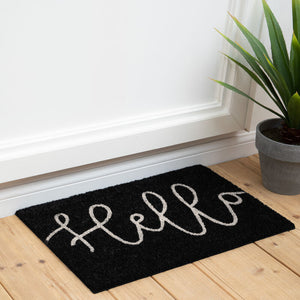 Hello Black Coir Doormat | Filta