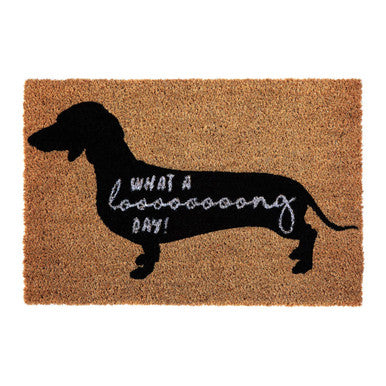 Doormat with dachshund silhouette and text &
