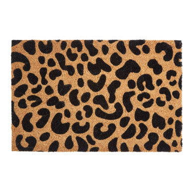 Doormat with leopard print pattern on a white background