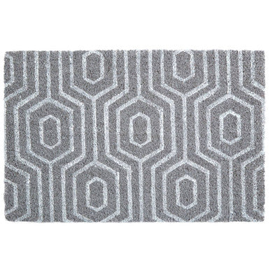 Gray doormat with geometric pattern on a white background