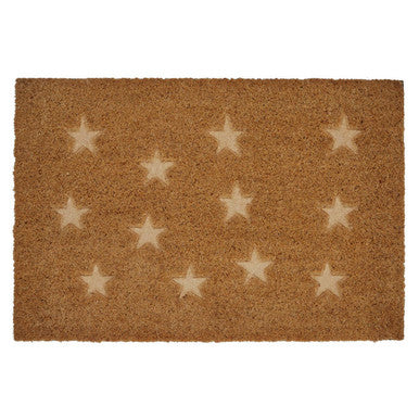 Doormat with star patterns on a plain background
