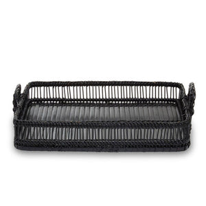 Ezell Black Rattan And Bamboo Rectangular Tray