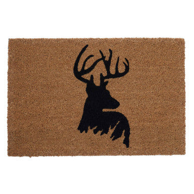 Doormat with black deer silhouette on a beige background