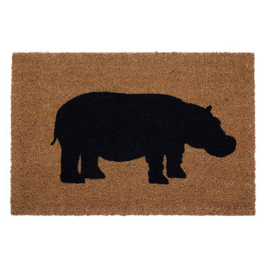 Doormat with a black hippo silhouette on a brown background