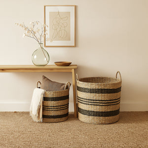Arles Black and Natural Seagrass Set of 2 Storage Baskets