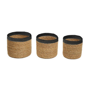 Set of Three Natural and Black Baskets | Lidi