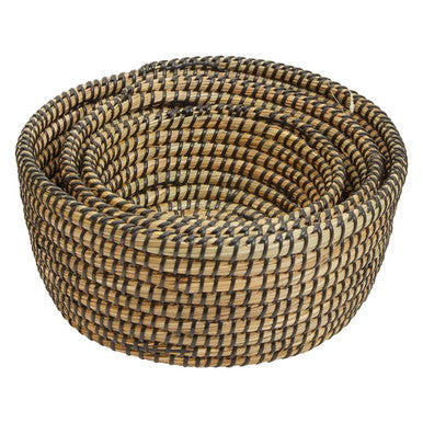Lidi Set Of Three Straw Baskets With Black Detail