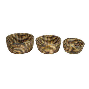 Set of Three Straw Baskets with Black Detail | Lidi