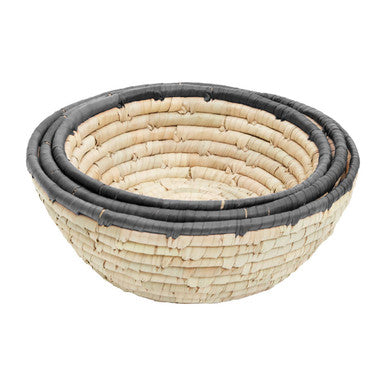 Lidi Set Of 3 Palm Leaf Baskets With Black Trim