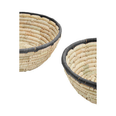 Lidi Set Of 3 Palm Leaf Baskets With Black Trim