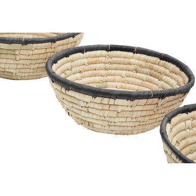 Lidi Set Of 3 Palm Leaf Baskets With Black Trim