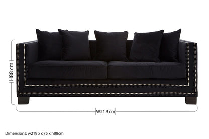 3 Seater Black Velvet Sofa, Sofia