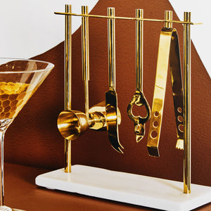 Omari Marble And Gold Finish Bar Tool Stand