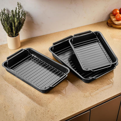 Mari Set Of Three Roasting Trays With Wire Racks