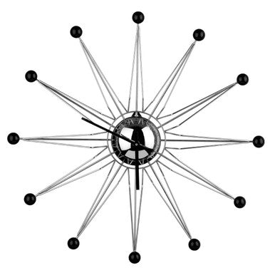 Decorative wall clock with starburst design on a white background