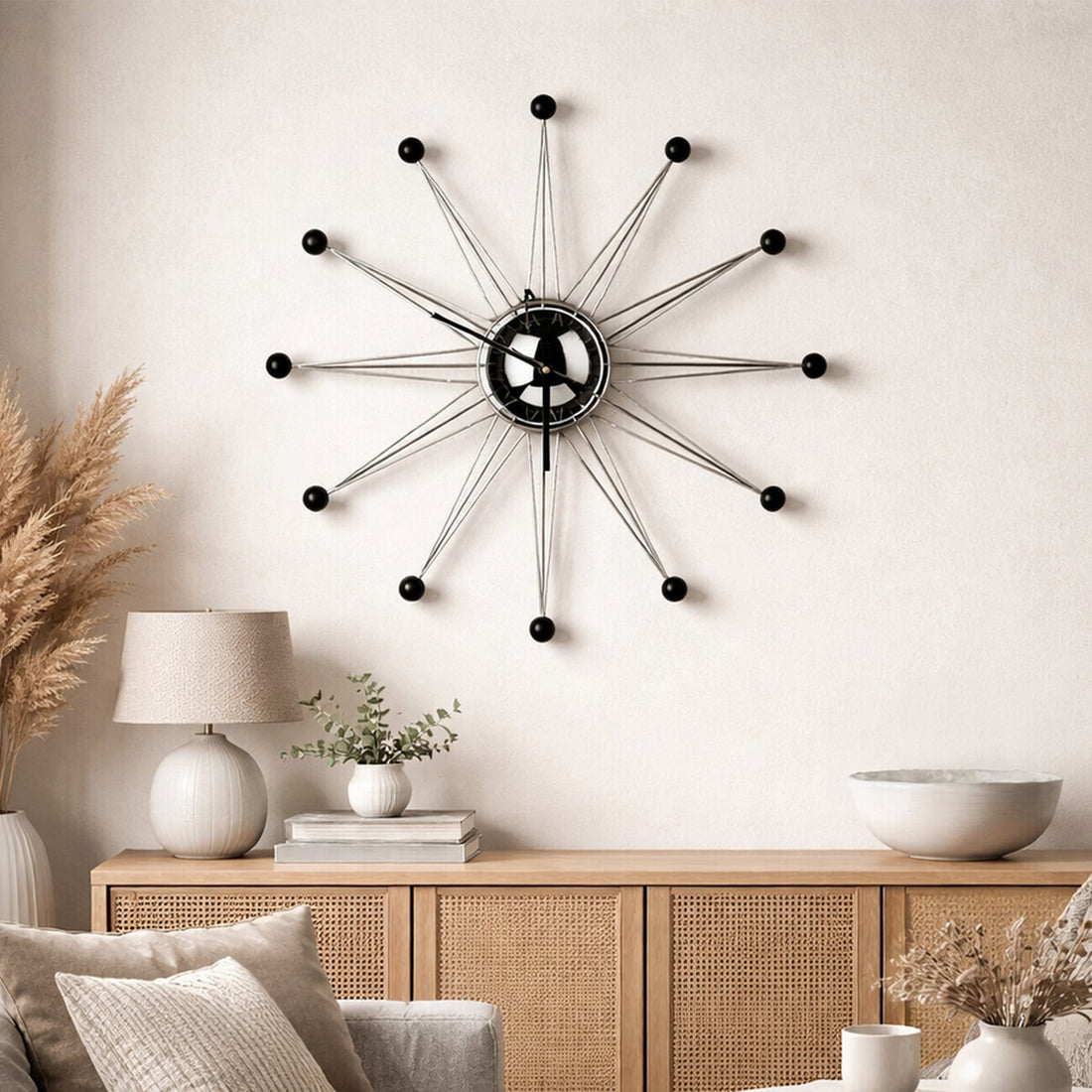 Zizzi 50cm Dia Metal and Black Balls Wall Clock