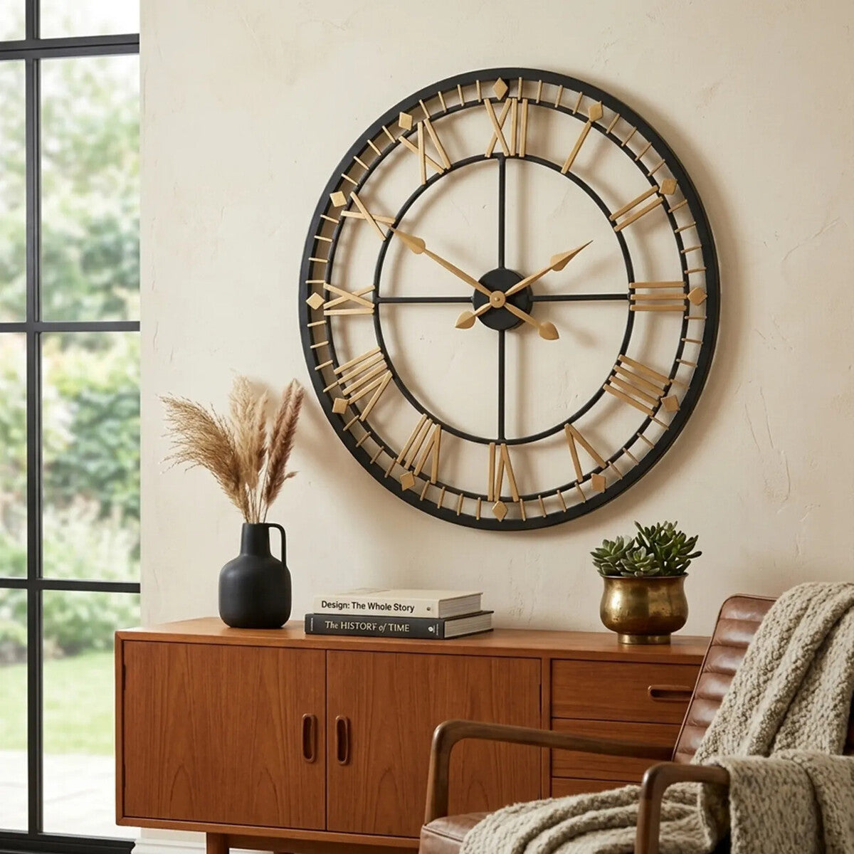 Vitus 80cm Dia Black and Gold Metal Wall Clock