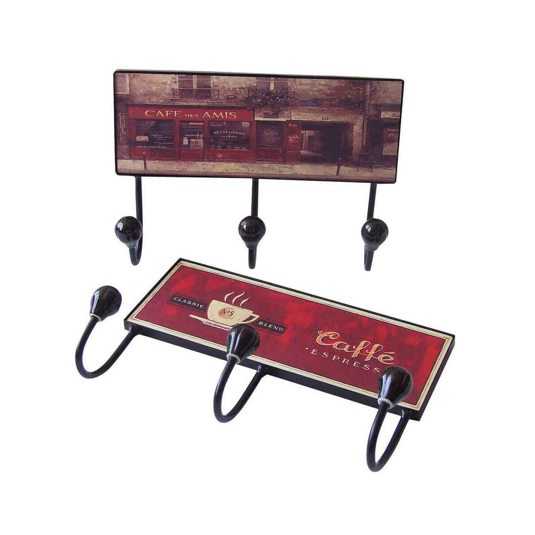 2 Assorted Cafe Designs 3 Hook Hanger - Orsina