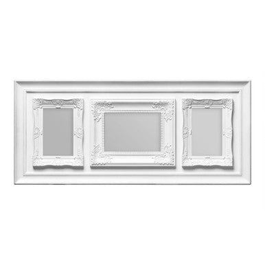 White decorative wall frame with three smaller frames inside on a white background