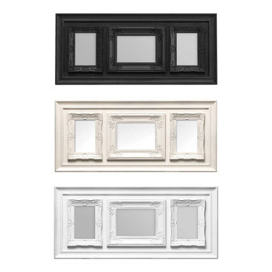 Set of three decorative wall mirrors with different frame styles on a white background.