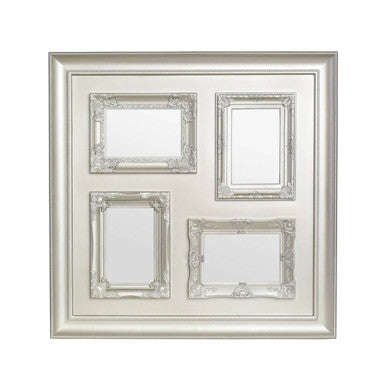Decorative silver multi-picture frame on a white background