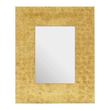 Decorative mirror with a gold, textured frame on a white background