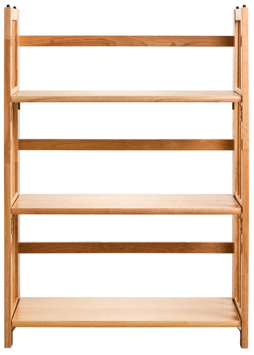 Wooden bookshelf with five shelves on a white background