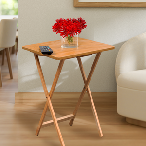 Natural  Hevea Wood Folding Snack Table with Sturdy Legs, Heva