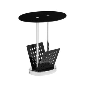 Adam Black Glass and Chrome Finish Side Table with Magazine Rack