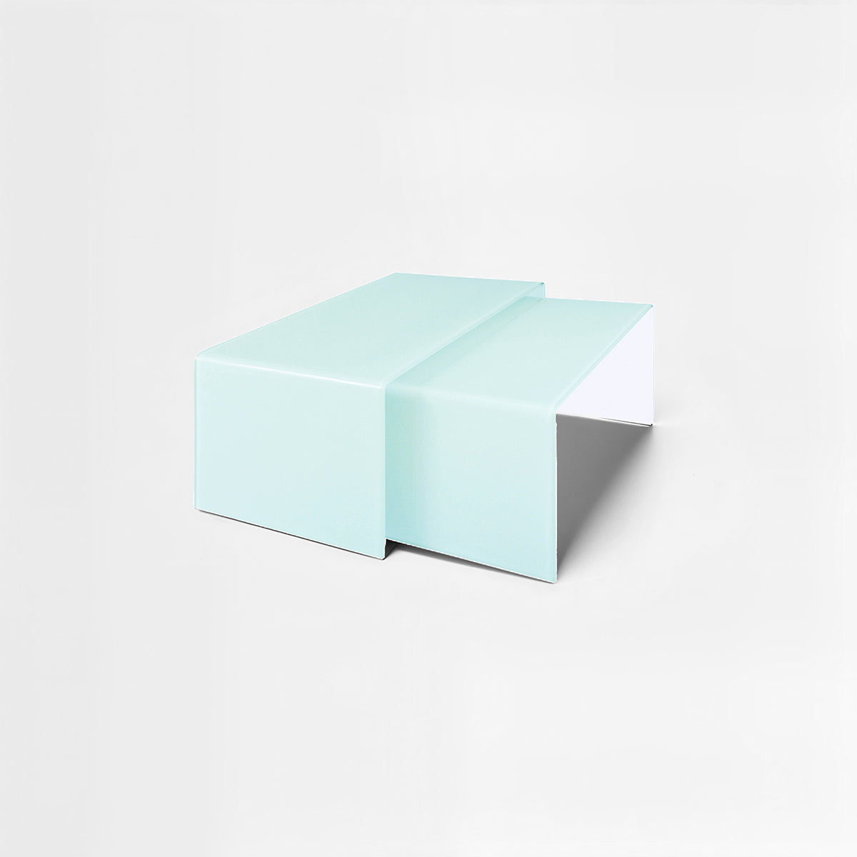 Cascade Nest Of 2 Aqua Green Bent Glass Coffee Tables