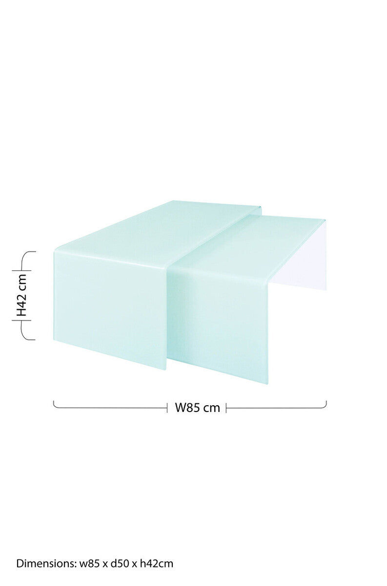 Cascade Nest of 2 Aqua Green Curved Glass Coffee Tables