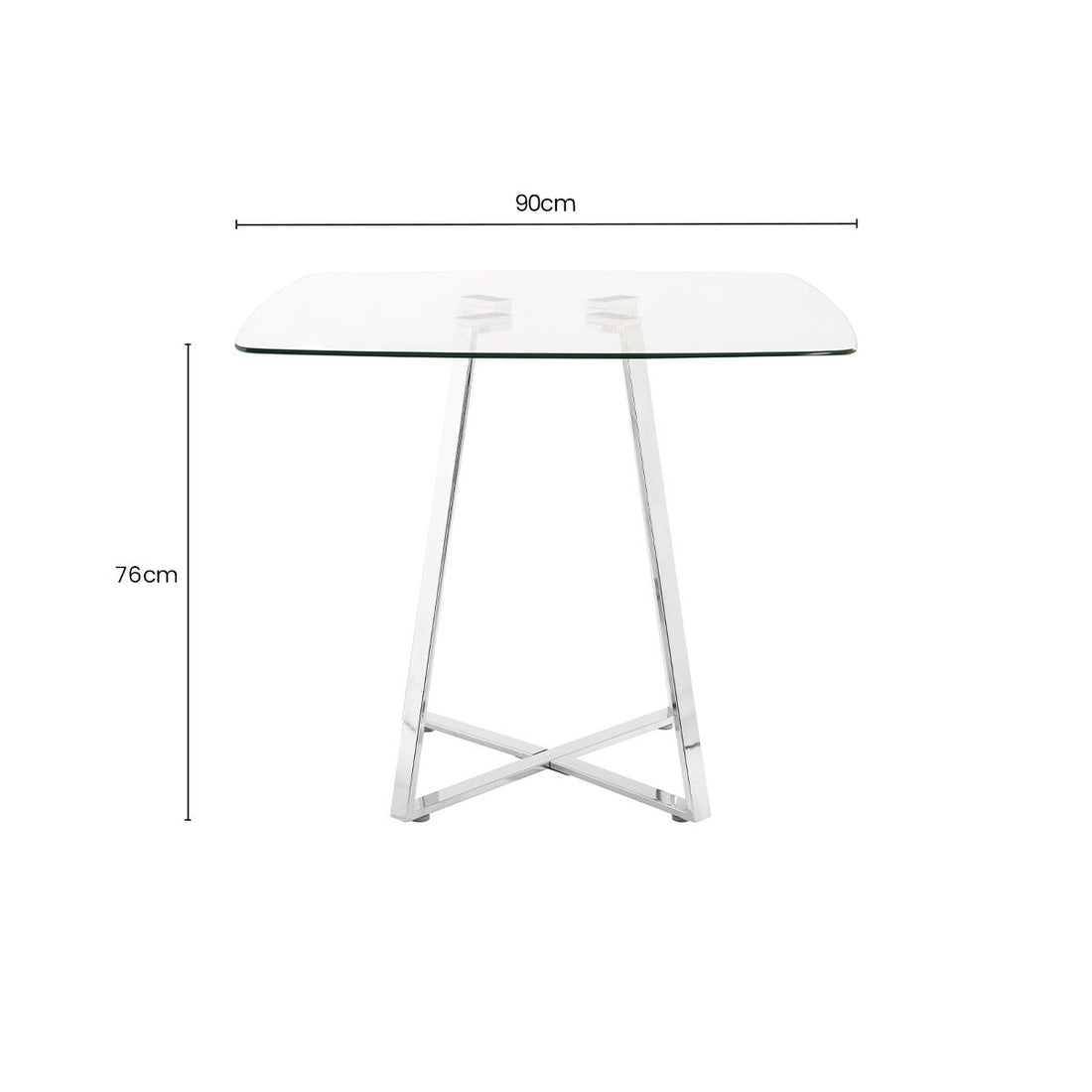 Clear Glass Square Dining Table with Silver Finish Metal Base, Metropolitan