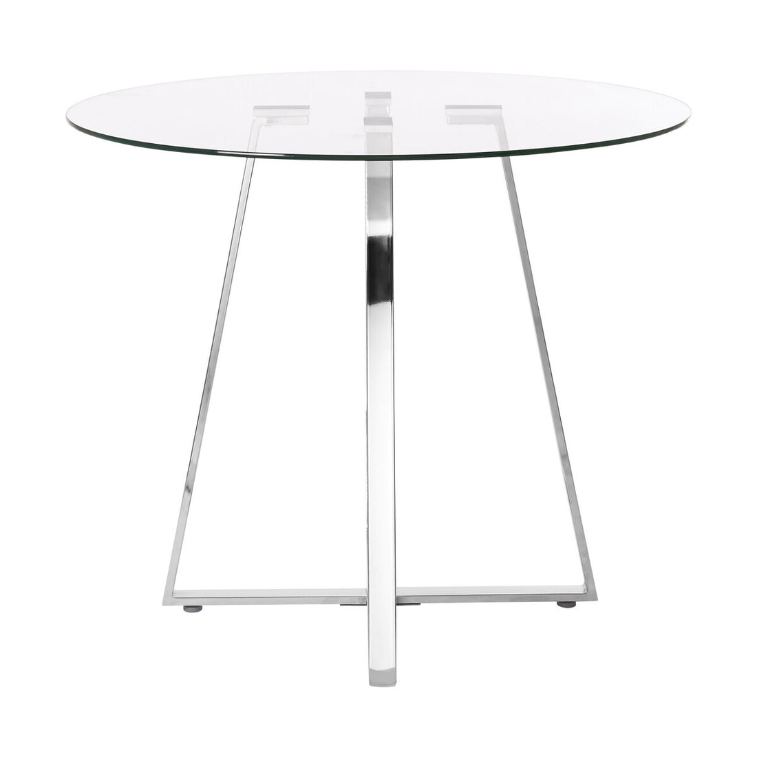 Clear Glass Round Dining Table with Silver Finish Metal Base, Metropolitan