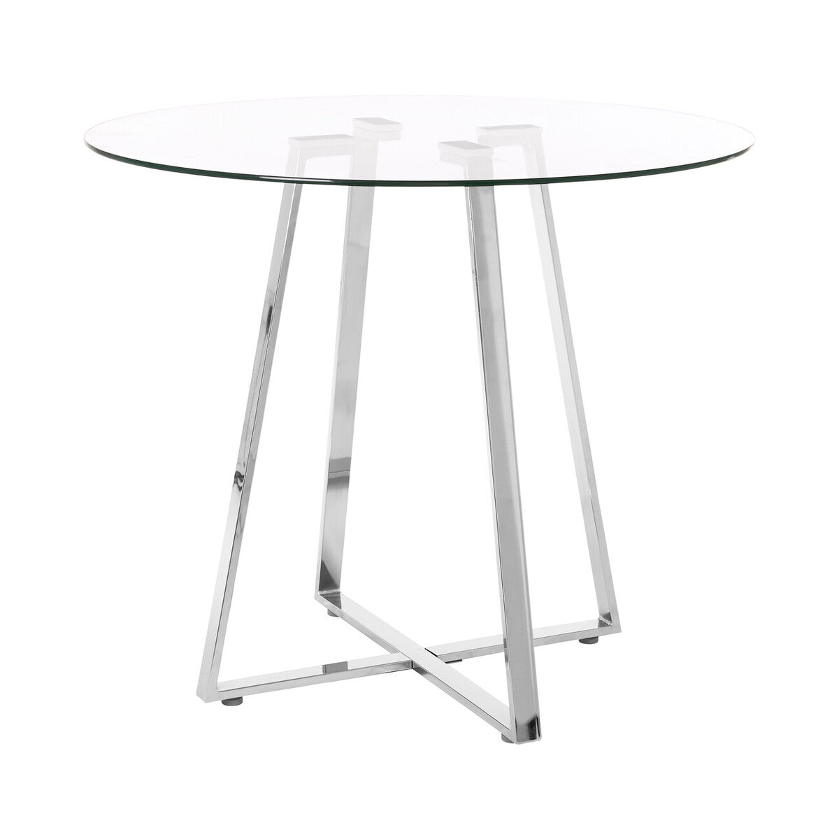 Clear Glass Round Dining Table with Silver Finish Metal Base, Metropolitan