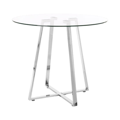 Clear Glass Round Dining Table with Silver Finish Metal Base, Metropolitan