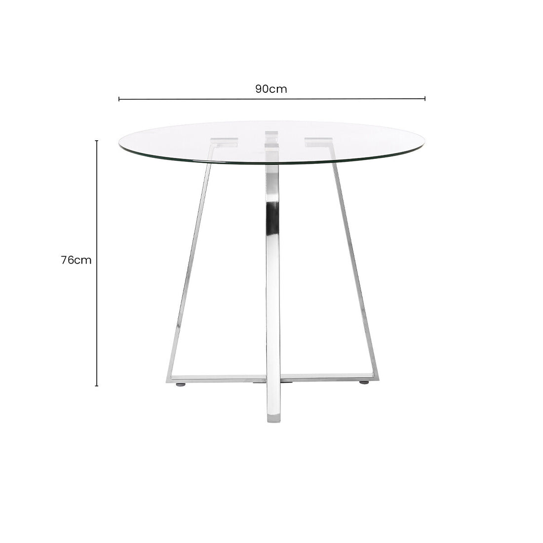 Clear Glass Round Dining Table with Silver Finish Metal Base, Metropolitan