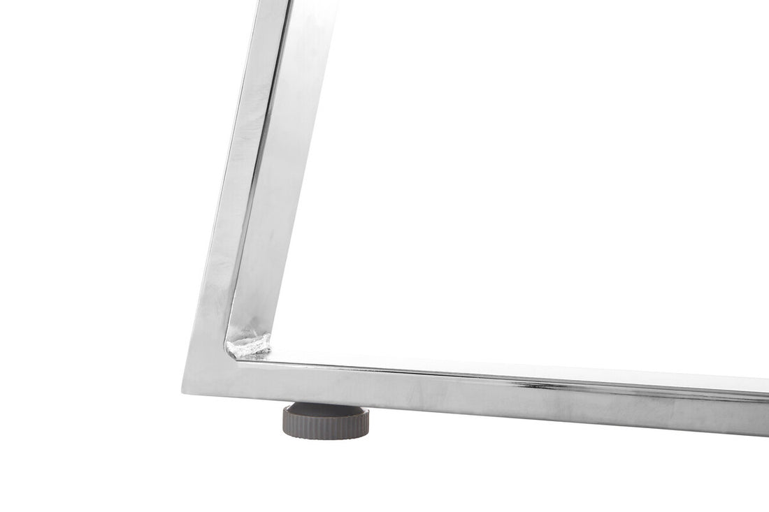 Clear Glass Round Dining Table with Silver Finish Metal Base, Metropolitan